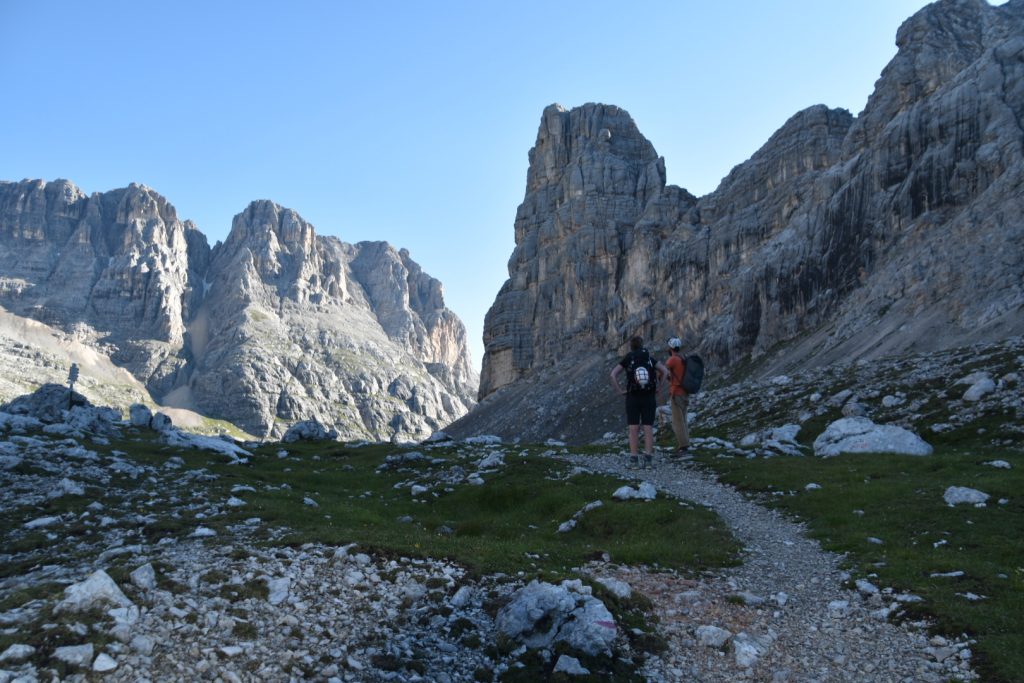 Alessandro points out the route on the Tower of Sabbioni