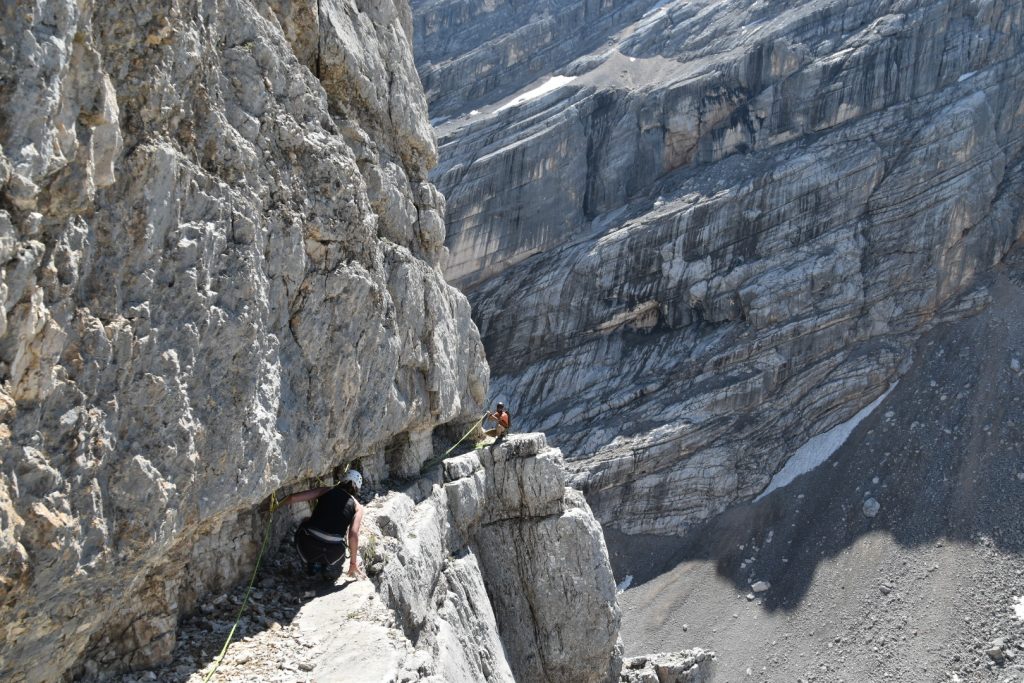 Barbara on the traverse - Tower of Sabbioni