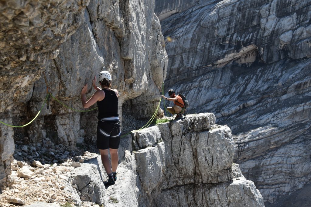Barbara on the traverse - Tower of Sabbioni