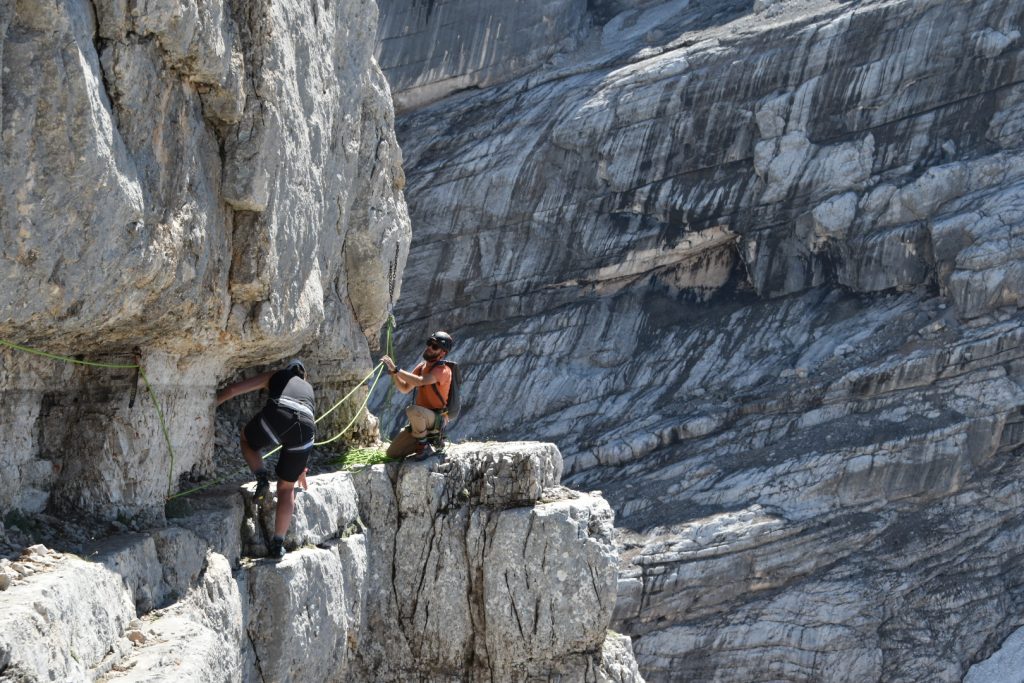 Barbara on the traverse - Tower of Sabbioni