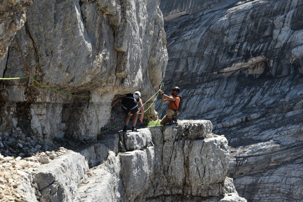 Barbara on the traverse - Tower of Sabbioni
