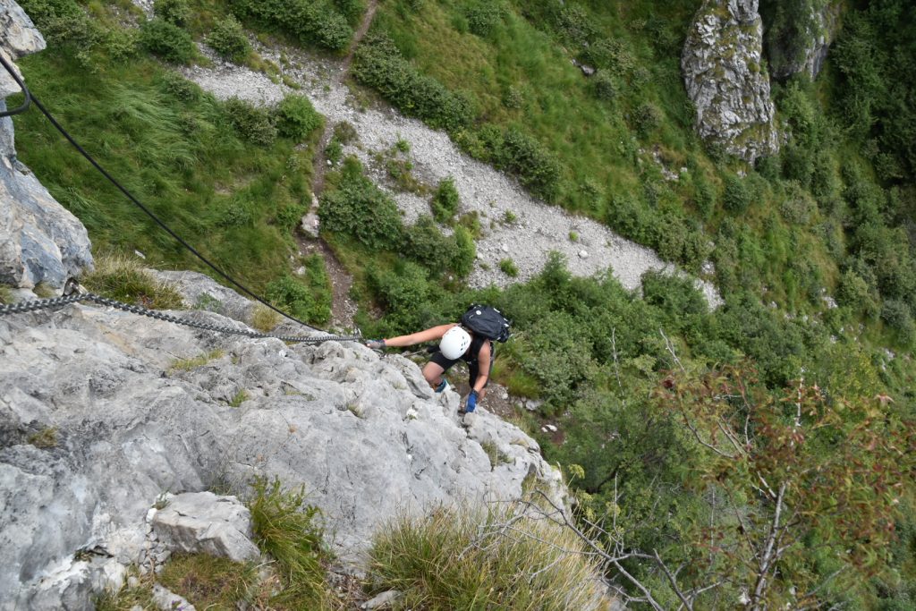 Starting the via ferrata on Monte Grona