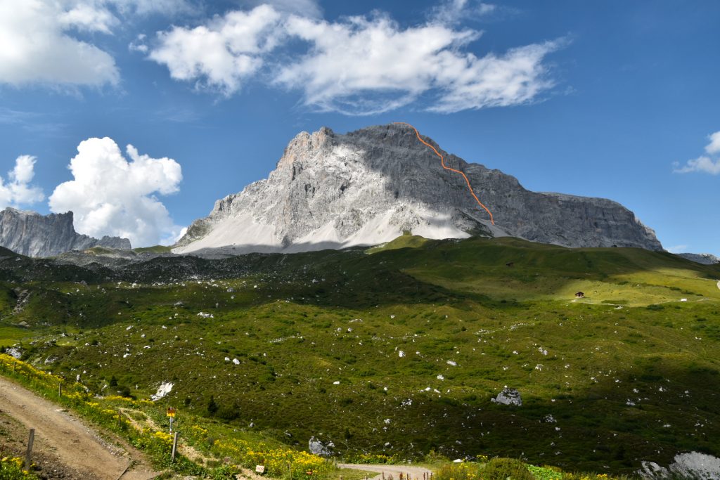Via ferrata Sulzfuh - approximate line of the 750 m long route
