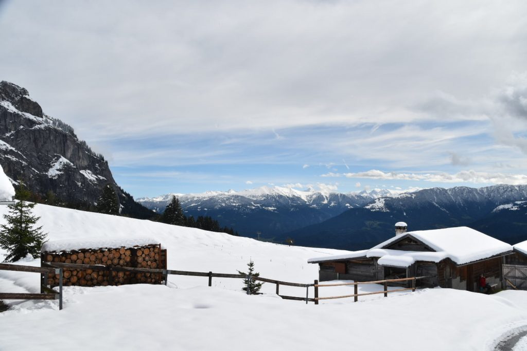 Early snows covering mountain tops and hillsides around Foppa (1440m)