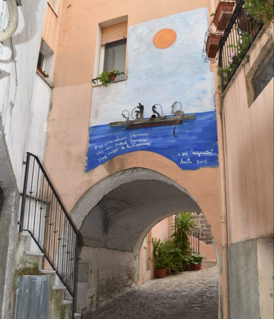 The plight of migrants depicted in this multi-media mural