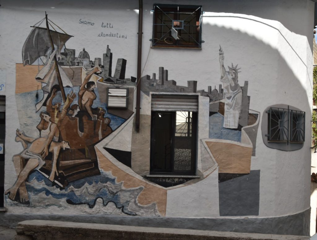 siamo tutti clandestini (we are all illegal immigrants), says this mural in Orgosolo
