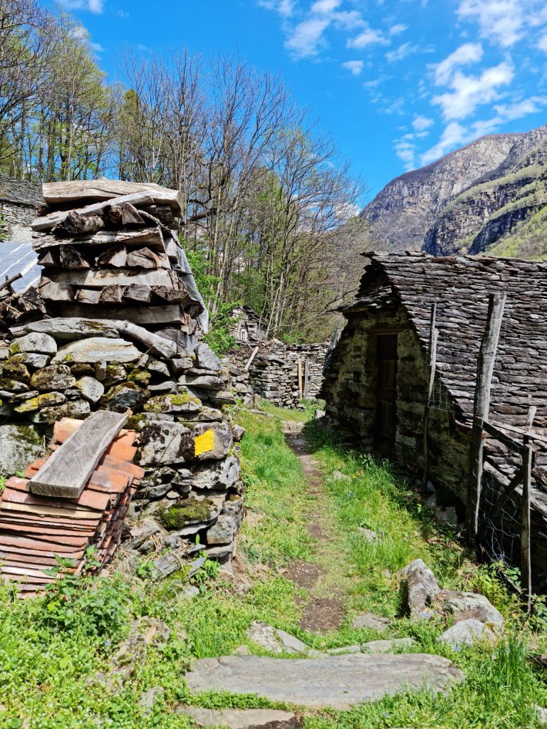Route marker on stone wall