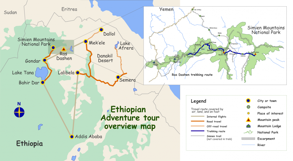 Ethiopian adventure and walking routes map